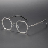 Geometric Acetate & Titanium Glasses LE1065_Clear - Silver