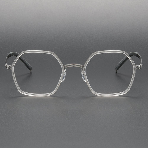 Clear Geometric Acetate & Titanium Glasses for Men LE1065 - Night Vision Enhanced