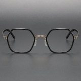 Geometric Acetate & Titanium Glasses LE1065_Black - Gold