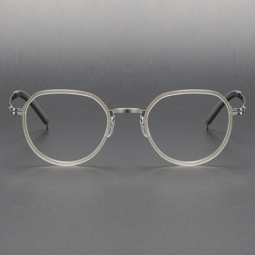 LE1056 Silver Glasses - Elegant Clear Round Frames in Titanium & Acetate