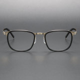 LE1059 Black Square Glasses - Modern Acetate & Titanium Design