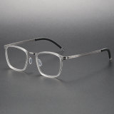 LE1059 Clear Square Glasses - Unisex Design in Titanium & Acetate