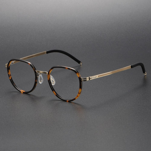 LE1056 Designer Reading Glasses - Round Tortoise Shell Frames in Titanium & Acetate