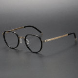 LE1056 Round Glasses - Classic Black Design in Titanium & Acetate