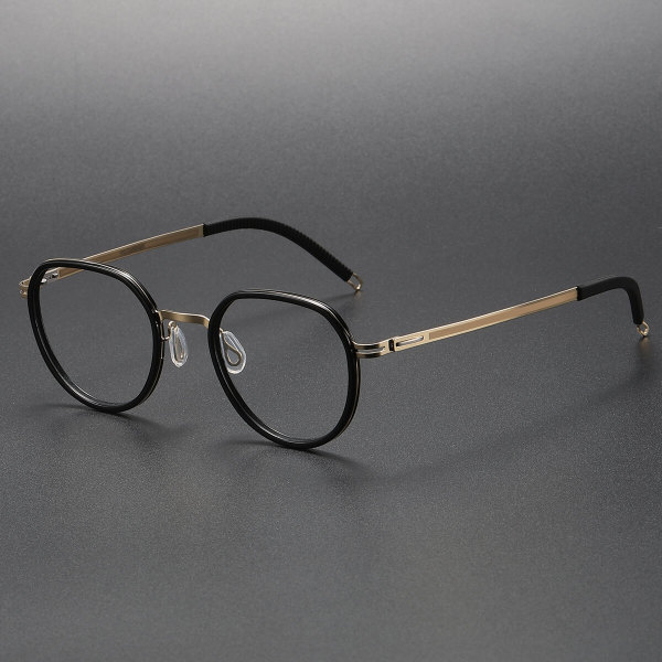 LE1056 Round Glasses - Classic Black Design in Titanium & Acetate