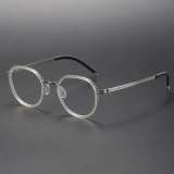 LE1056 Silver Glasses - Elegant Clear Round Frames in Titanium & Acetate