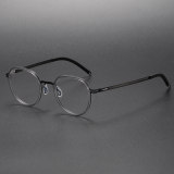LE1056 Round Glasses for Men - Titanium & Acetate Black Frames