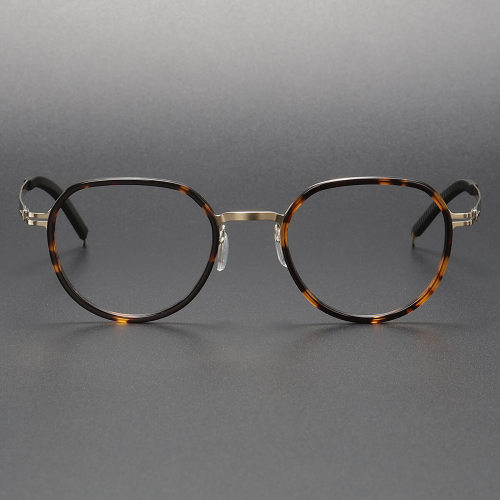 LE1056 Designer Reading Glasses - Round Tortoise Shell Frames in Titanium & Acetate