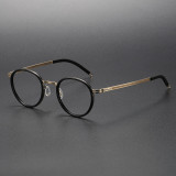 Round Glasses Men LE1046 - Black and Gold Titanium Frames