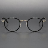 Round Glasses Men LE1046 - Black and Gold Titanium Frames