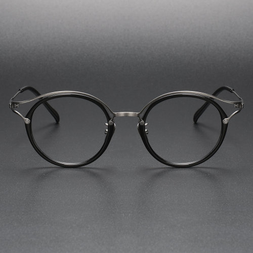 Reading Sunglasses LE1043 - Black Circle Round Frames in Titanium & Acetate