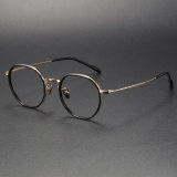 Adjustable Glasses LE1019 - Flexible Black & Gold Round Titanium Frames