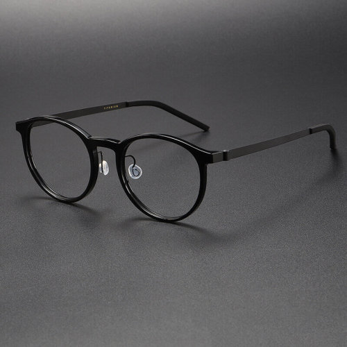 Men's Blue Light Glasses LE1007 - Round Black Titanium & Acetate Frames