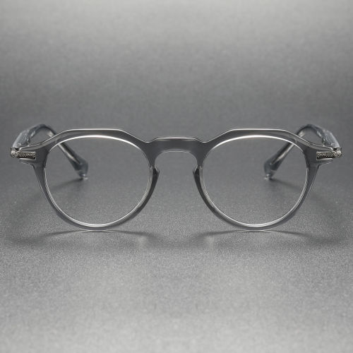 Blue Light Blocking Glasses LE0068 - Clear Grey Round Acetate Frames