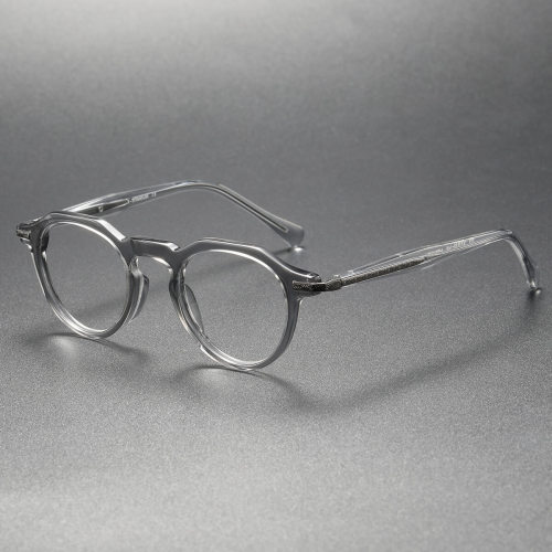 Blue Light Blocking Glasses LE0068 - Clear Grey Round Acetate Frames