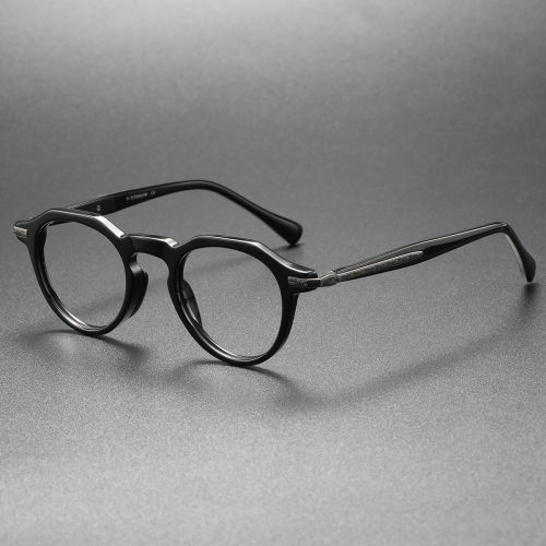 Black Glasses LE0068 - Sophisticated Round Acetate Frames
