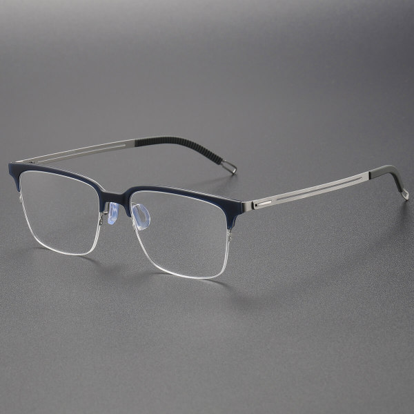 Semi Rimless Glasses LE0180 - Titanium Frames with Blue Accents