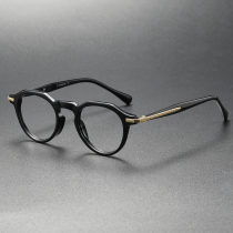 Black and Gold Glasses LE0068 - Luxurious Round Acetate Frames Black and Gold Glasses LE0068 - Luxurious Round Acetate Frames