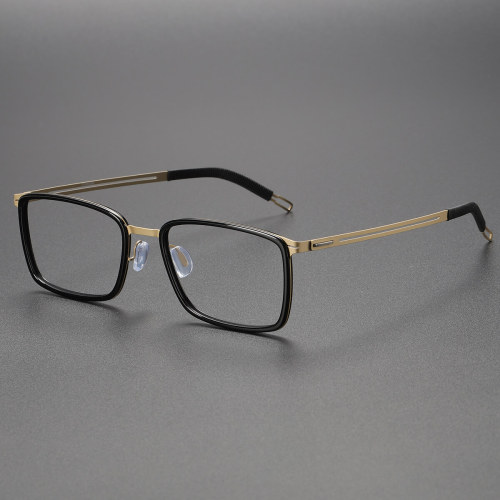 Black and Gold Glasses LE0172 - Titanium Rectangle Frames