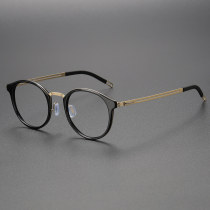 Black and Gold Glasses LE0174 - Titanium Round Frames