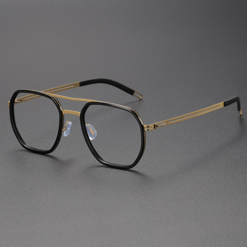 Black and Gold Glasses LE0178 - Aviator Titanium Frames