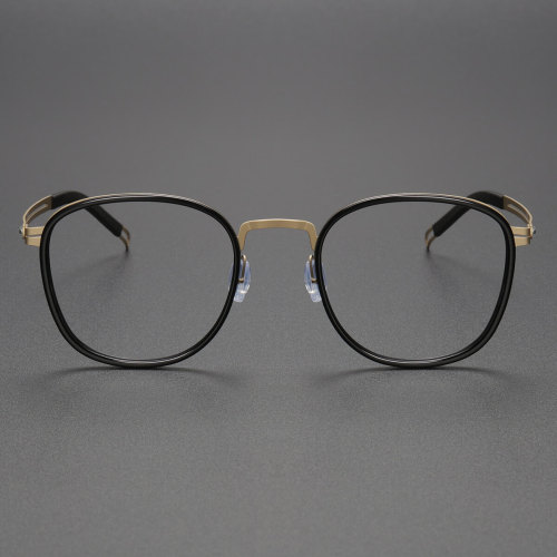 Black and Gold Glasses LE0175 - Elegant Round Titanium Frames