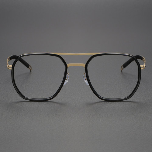 Black and Gold Glasses LE0178 - Aviator Titanium Frames