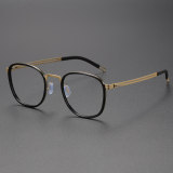 Black and Gold Glasses LE0175 - Elegant Round Titanium Frames