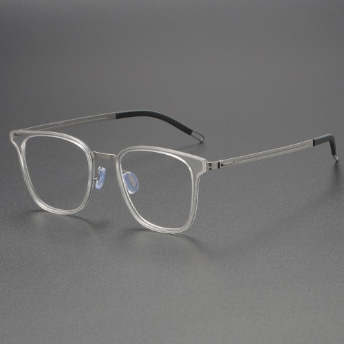 Clear Spectacle Frames LE0169: Silver-Armed Square Titanium Elegance