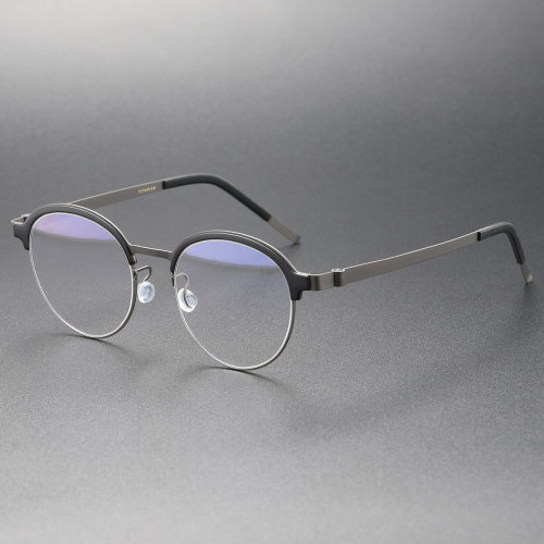 Blue Light Eyewear LE0257 - Black & Gunmetal Titanium Browline Glasses for All