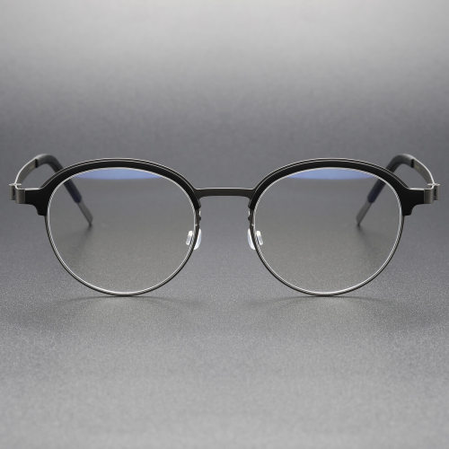 Blue Light Eyewear LE0257 - Black & Gunmetal Titanium Browline Glasses for All