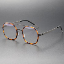 Tortoiseshell Glasses LE0256 - Round Titanium Frames with Double Bridge