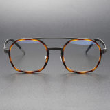 Tortoiseshell Glasses LE0256 - Round Titanium Frames with Double Bridge