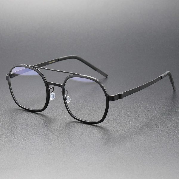 Black Glasses LE0256 - Titanium Aviator Frame with Double Bridge