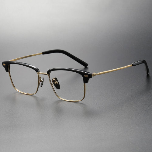 Classic Browline Black and Gold Glasses with Titanium Frame | LE0393