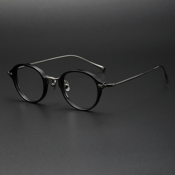 LE0379 Round Prescription Eyeglasses - Sleek Black Titanium Frames