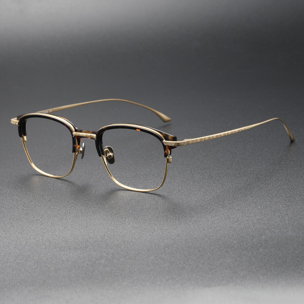 LE0392 Gold & Tortoise Browline Glasses - Premium Titanium Frame