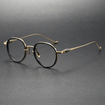 LE0390 Black and Gold Round Glasses: Opulence Meets Precision