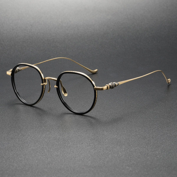 LE0390 Black and Gold Round Glasses: Opulence Meets Precision