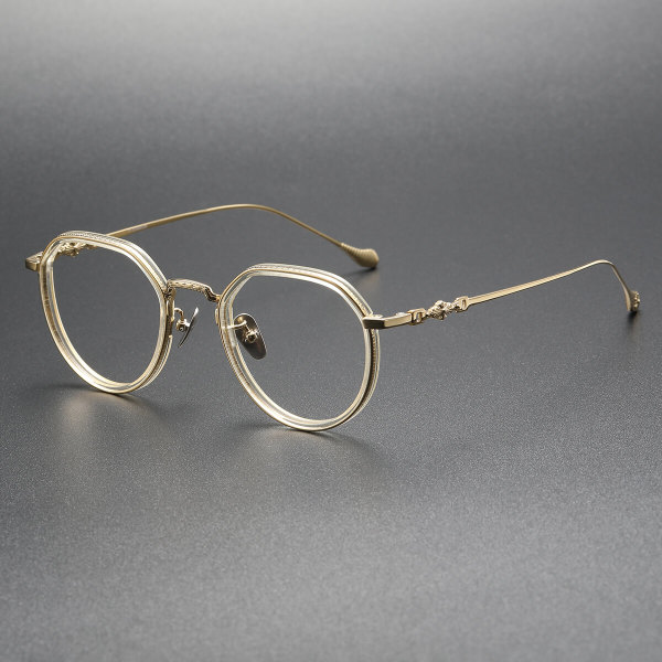 LE0391 Gold & Clear: Titanium Optical Round Glasses