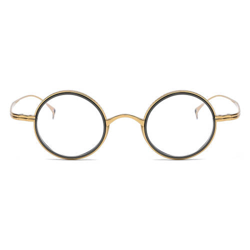 LE0373 Titanium Circle Glasses: Gold and Gray Elegance