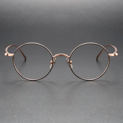 Sophisticated Rose Gold Titanium Round Glasses - LE0405