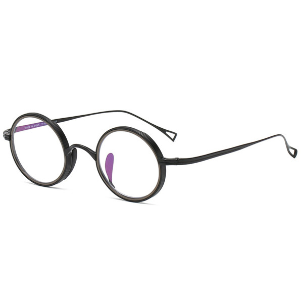 LE0371 Black Round Glasses in Durable Titanium