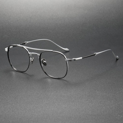 Aviator Frames for Prescription Glasses LE0402 -  Black & Silver Titanium Eyewear