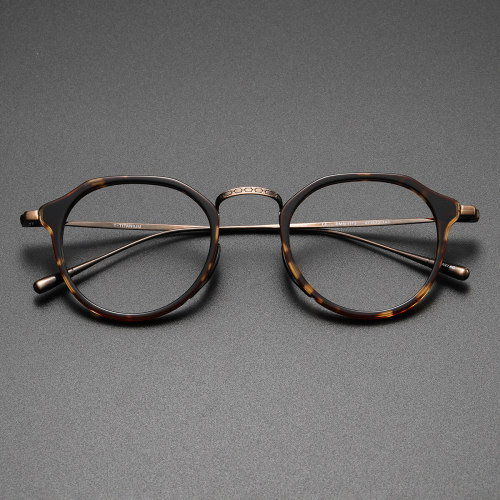 LE0368 Artful Precision: Tortoise Shell Geometric Glasses with Titanium Frame