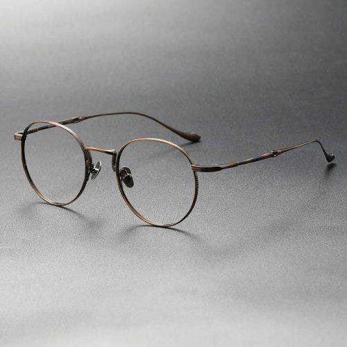 LE0401 Circle Glasses: Refined Bronze Titanium Elegance