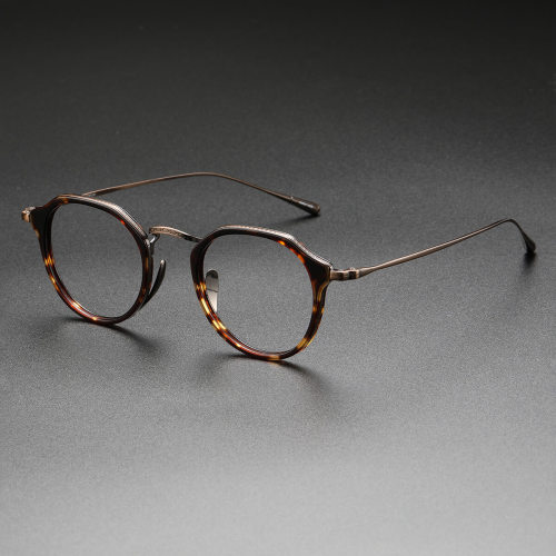 LE0368 Artful Precision: Tortoise Shell Geometric Glasses with Titanium Frame