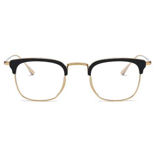 LE0367 Black and Gold Browline Glasses: Titanium Style