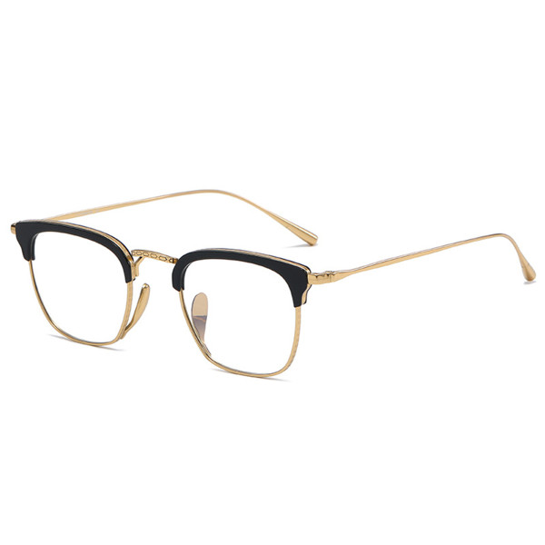 LE0367 Black and Gold Browline Glasses: Titanium Style