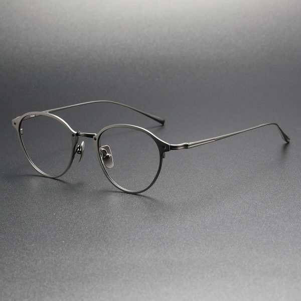 Gunmetal Round Glasses Frames LE0359 - Sleek Titanium Precision